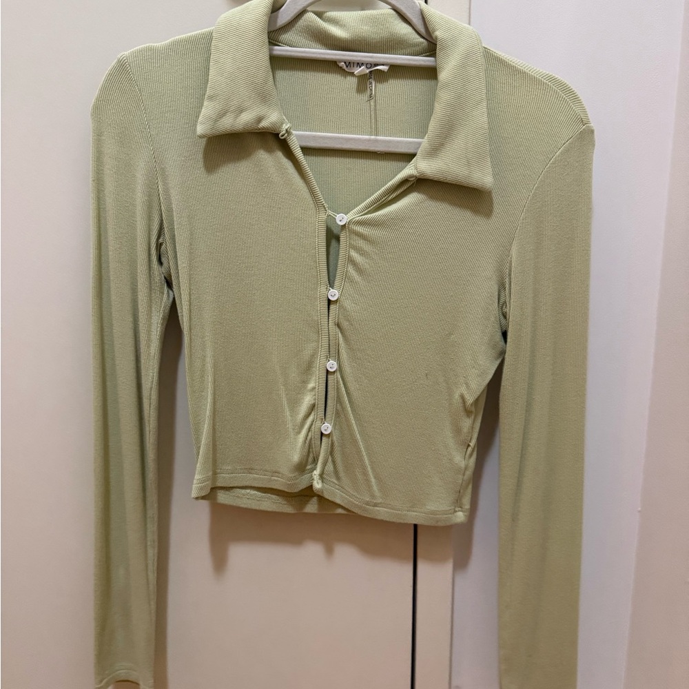 Sage Green Long Sleeve Button-Up Top